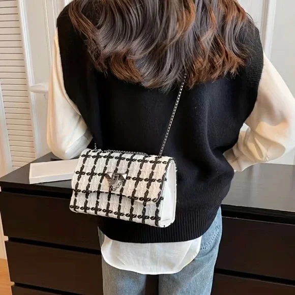 Brand New Tweed Crossbody Colorblock Plaid Handbag - Picture 12 of 12